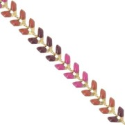 Chaîne maille chevron en épis résine époxy 6.3 mm Bordeaux/Camel/Pink doré x 20cm