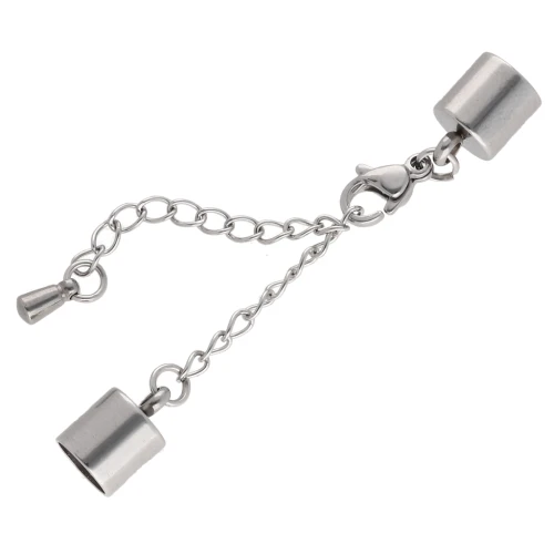 Fermoir mousqueton 9 mm + chainette pour cordon 6 mm - Acier inoxydable 304L x1