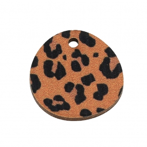Pendentif rond irrégulier en bois teinté effet léopard 20 mm - Moutarde/Marron x1