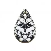 Pendentif goutte en bois teinté effet serpent 23x15 mm - Noir - Blanc x1
