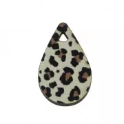Pendentif goutte en bois teinté effet léopard 23x15 mm - doré/marron x1
