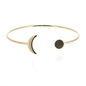 Bracelet jonc ouvert demi-lune et disque 8 mm en laiton light gold x1