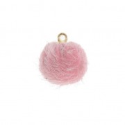 Pompon rond en fourrure synthétique 15 mm avec attache - Rose x1|raw }}