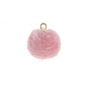 Pompon rond en fourrure synthétique 15 mm avec attache - Rose x1