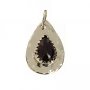 Breloque martelée goutte avec anneau 17 mm Grenat / Plaqué Or 3 microns x1