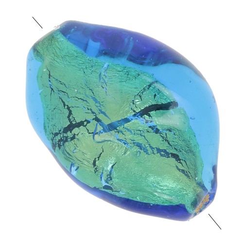 Feuille Murano torsadée 20x15 mm - Aquamarine et feuille d'or x1