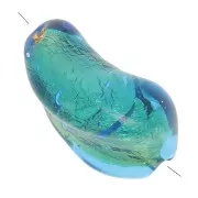 Feuille Murano torsadée 20x15 mm - Aquamarine et feuille d'or x1