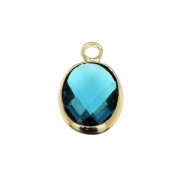 Pendentif ovale en verre facetté 14x8.5 mm doré / Pétrole x1|raw }}