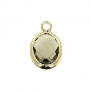 Pendentif ovale en verre facetté 14x8.5 mm doré / Quartz Fumé x1