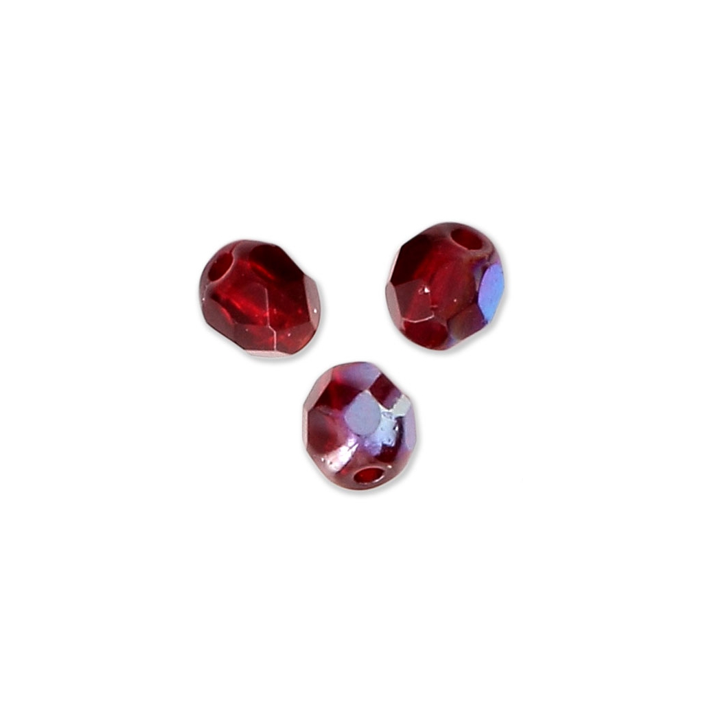 50 Perles Facettées Bohème En Verre Siam, Diamètre 6 Mm - Marque Preciosa, Fabrication Française, Neuf