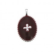 Breloque ovale motif croix en résine époxy 14x8.5 mm Placage argent fin - Dark Red