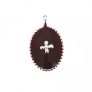 Breloque ovale motif croix en résine époxy 14x8.5 mm Placage argent fin - Dark Red