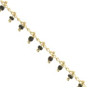 Chaîne maille Rombo perlée de rocailles 2 mm Jet/doré x 50cm