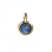 Mini breloque ronde avec pierre imit Blue Aventurine 7 mm - Doré à l'or fin x1