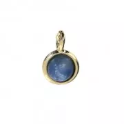 Mini breloque ronde avec pierre imit Blue Aventurine 7 mm - Doré à l'or fin x1