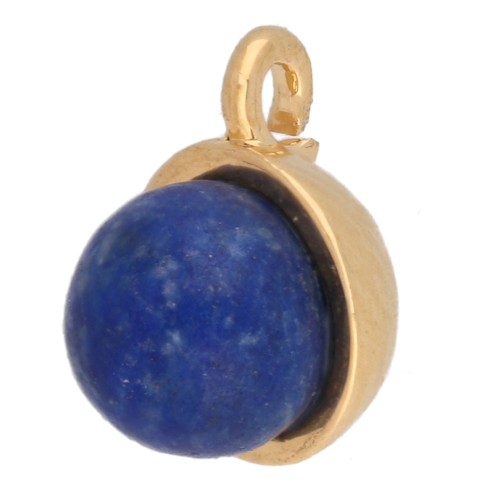 Mini breloque ronde avec pierre imit Blue Aventurine 7 mm - Doré à l'or fin x1