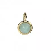 Mini breloque ronde avec pierre imitation Amazonite 7 mm - Doré à l'or fin x1