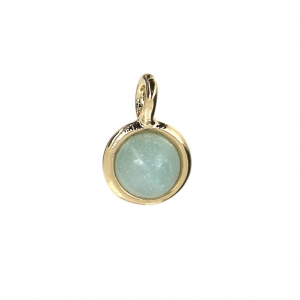 Mini breloque ronde avec pierre imitation Amazonite 7 mm - Doré à l'or fin x1