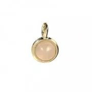 Mini breloque ronde avec pierre imitation Quartz Rose 7 mm - Doré à l'or fin x1