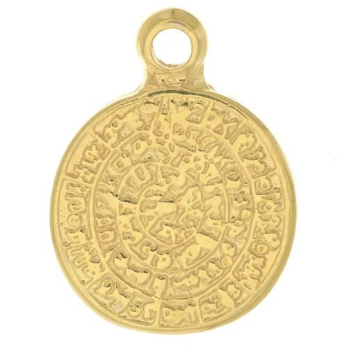 Pendentif médaille Disque de Phaistos 16 mm Doré à l'or fin x1