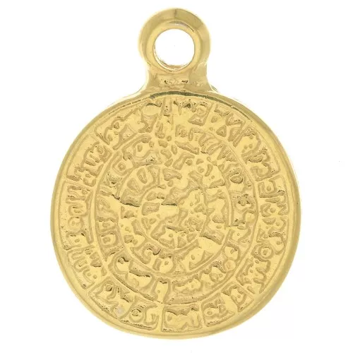 Pendentif médaille Disque de Phaistos 16 mm Doré à l'or fin x1