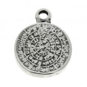 Pendentif médaille Disque de Phaistos 16 mm Placage Argent fin vieilli x1