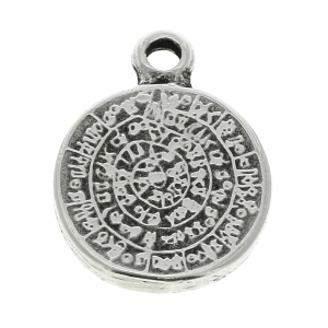 Pendentif médaille Disque de Phaistos 16 mm Placage Argent fin vieilli x1