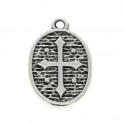Pendentif médaille ovale symbole religieux croix 19.5x12.25 mm Placage Argent fin vieilli x1|raw }}