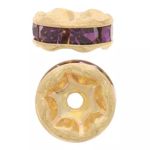 Rondelles Strass 6 mm - Doré - Amethyst x4