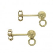 Clous d'oreilles tête boule avec anneau ouvert 3 mm Plaqué Or 3 microns x2