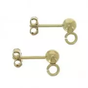 Clous d'oreilles tête boule avec anneau ouvert 3 mm Plaqué Or 3 microns x2