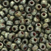Perles de rocailles Matubo 7/0 - 3.5 mm Opaque Olivine Picasso x10g