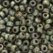 Perles de rocailles Matubo 7/0 - 3.5 mm Opaque Olivine Picasso x10g