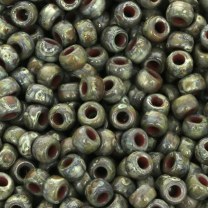 Perles de rocailles Matubo 7/0 - 3.5 mm Opaque Olivine Picasso x10g