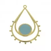 Pendentif goutte décor résine époxy 39x28 mm Doré à l'or fin -Turquoise x1