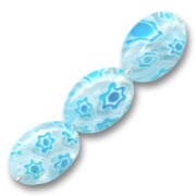 Olives plates Millefiori 14x10 mm Crystal fleurs Aquamarine x5