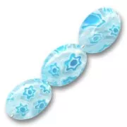 Olives plates Millefiori 14x10 mm Crystal fleurs Aquamarine x5