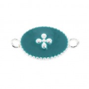 Intercalaire 2 anneaux - croix - résine époxy 15x8.5 mm Placage argent fin - Turq.