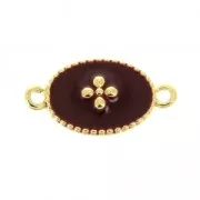 Intercalaire 2 anneaux motif croix en résine époxy 15x8.5 mm doré/Dark Red