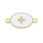 Intercalaire 15x8.5 mm motif croix et résine époxy - Doré à l'or fin - Blanc x1