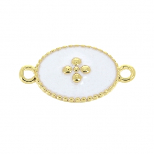 Intercalaire 15x8.5 mm motif croix et résine époxy - Doré à l'or fin - Blanc x1