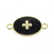 Intercalaire 15x8.5 mm motif croix et résine époxy - Doré à l'or fin - Noir x1
