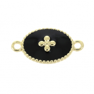 Intercalaire 15x8.5 mm motif croix et résine époxy - Doré à l'or fin - Noir x1