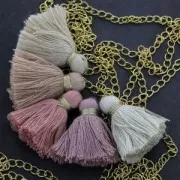 Gros pompons imitation coton 40 mm Rose poudré / Doré x5