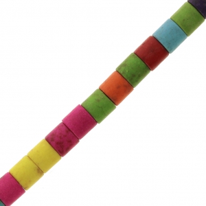 Perles tubes 4x4 mm imitation Howlite teintées - Multicolore x38cm