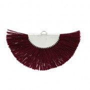 Pendentif éventail demi-lune franges pompons 25x47 mm Bordeaux/argentéx1|raw }}
