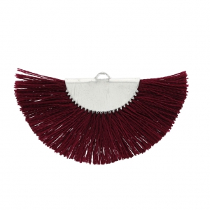Pendentif éventail demi-lune franges pompons 25x47 mm Bordeaux/argentéx1