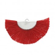 Pendentif éventail demi-lune franges pompons 25x47 mm Rouge/argentéx1|raw }}