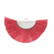 Pendentif éventail demi-lune franges pompons 25x47 mm Fuchsia/argentéx1