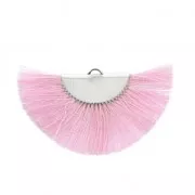 Pendentif éventail demi-lune franges pompons 25x47 mm Rose/argentéx1